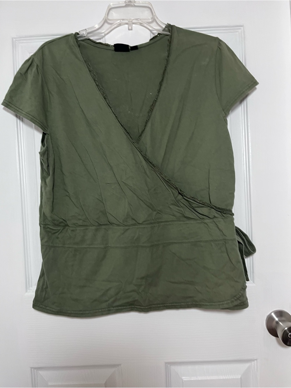 Sonoma Olive Green Cotton Faux Wrap-Style Cap Sleeve Top